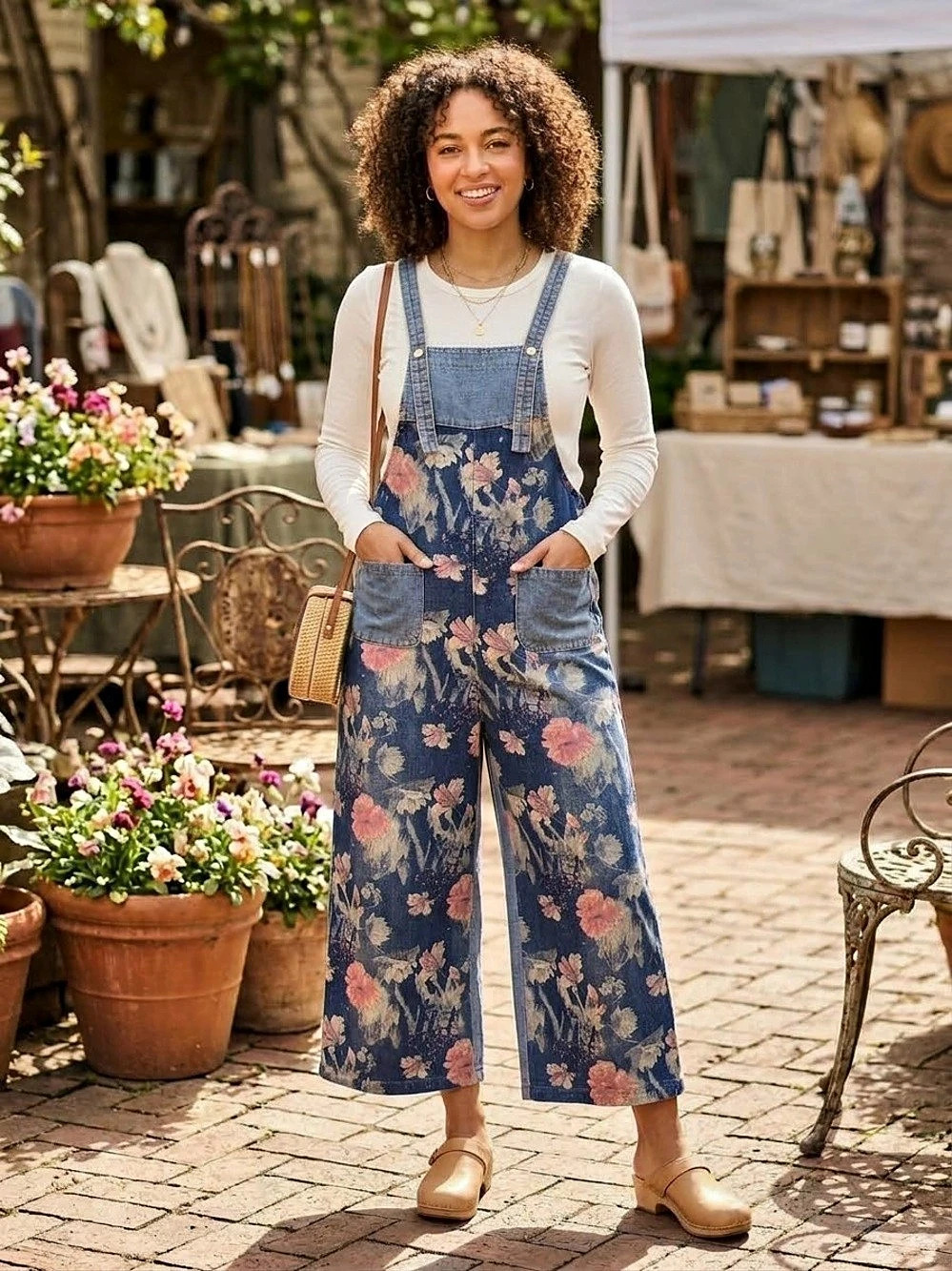 Floral Wide Leg Jumpsuit in Blue & Pink Like NWOT